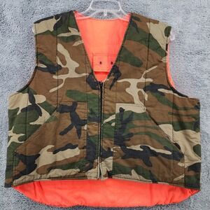 Reversible Hunting Vest Mens XL Camo Quilted Puffer Full Zip Outdoor Vintage